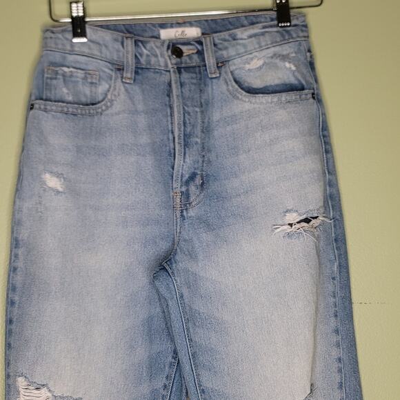 Cello High Rise Jeans Size 25‎ Blue Light Wash Straight Distressed Button Fly - Picture 3 of 11